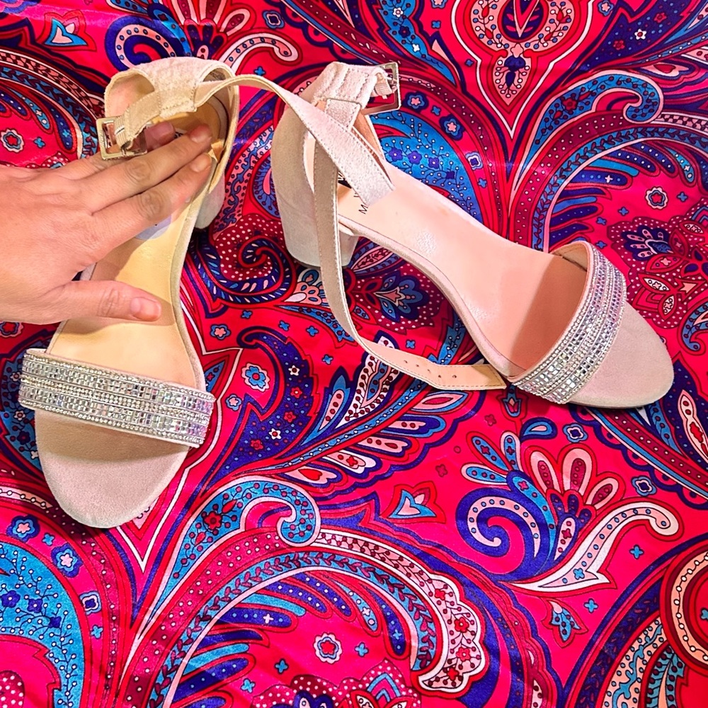 White Mountain Beige and Silver Strappy Heels
